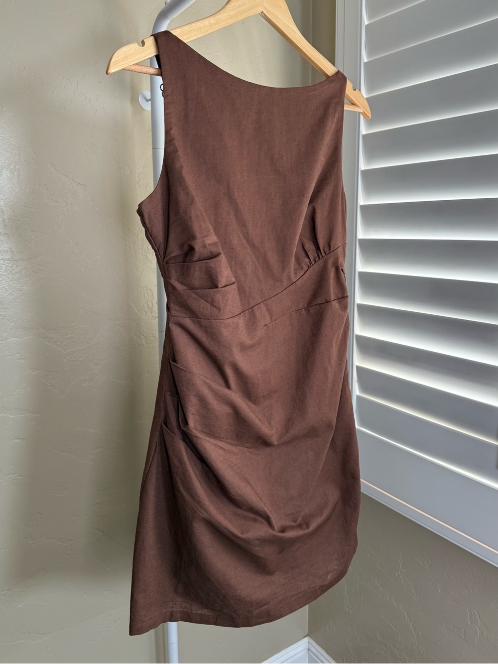 Commense Cotton Linen Sleeveless Ruched Mini Dress Brown NWT Small - Picture 5 of 10